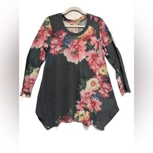 Philosophy Pink Gray Floral Asymmetrical Tunic Top